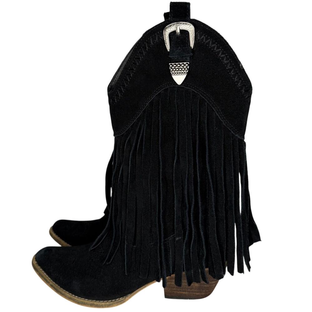 VERY VOLATILE Size 8 Fringe Cowboy Boots Black Suede Western Boho Country Chic
